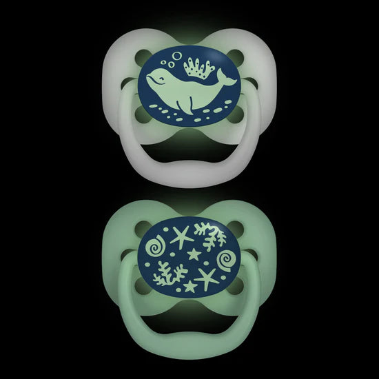 Dr. Brown's Adv Soother Glow Stage 1 Pacifier Clip Set Blue Ocean