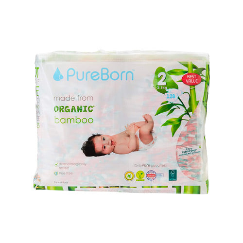 Pureborn Matser Pack Organic Bamboo Diapers Ultra-gentle Eco-Friendly Nappies - Print may vary