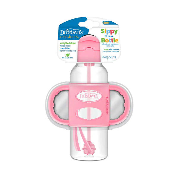 Dr. Brown’s Sippy Straw Bottle With Handles 270ml Pink