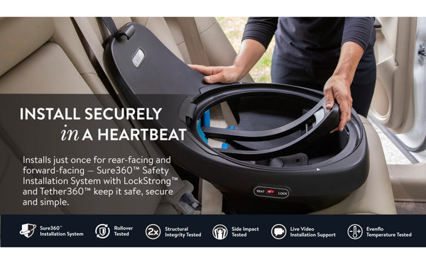 Evenflo® Revolve360™ Slim 2-in-1 Rotational Car Seat with SensorSafe™ obsidian black