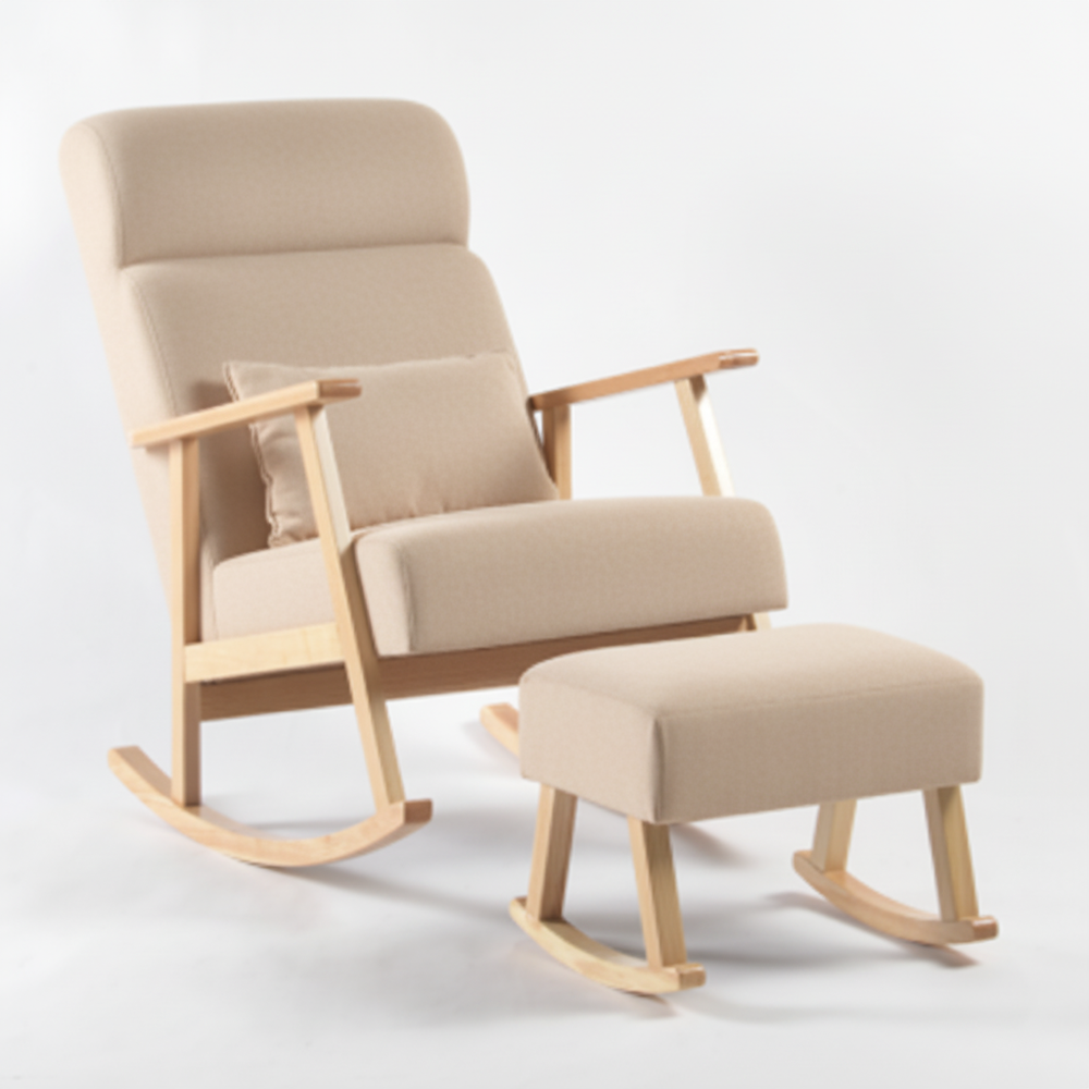 Miila Rocking Chair with foot Rest Beige