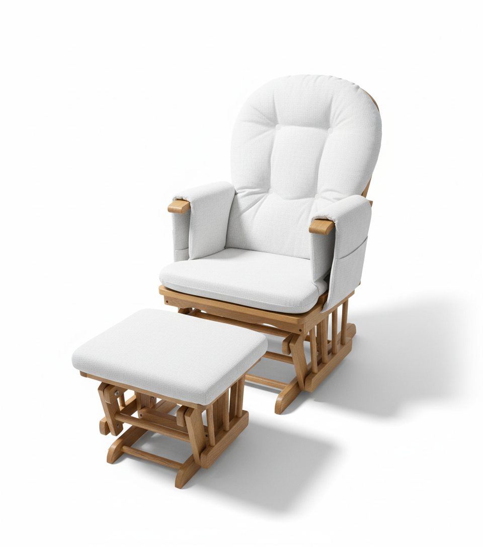 Miila Canvas Nursing Chair Off White natural wood Rocker