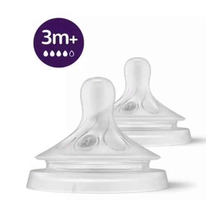 avent 2 natural teats medium flow 4 holes - 3m+ 964/02