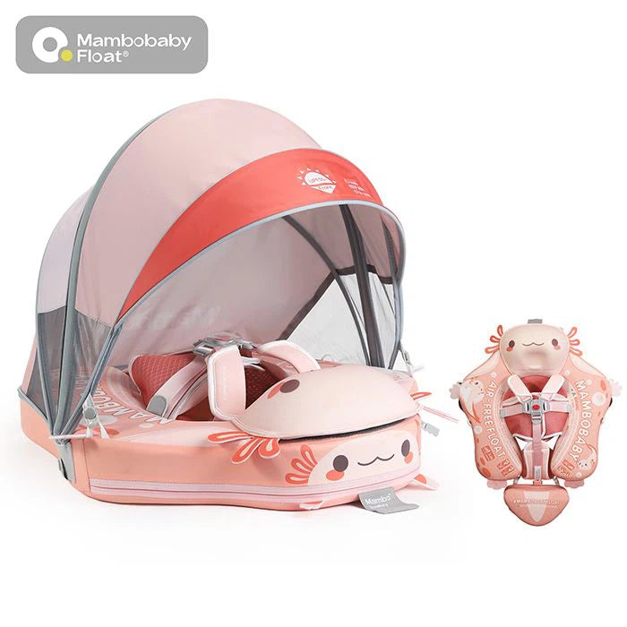 Mambobaby Non-Inflatable Chest Baby Float with Canopy - Axolotl Pink