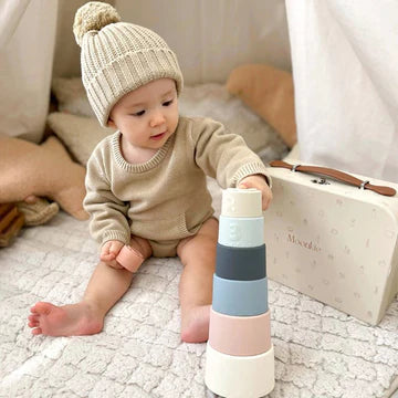 Moonkie Silicone Baby Stacking Cups – 7 Piece Soft Teething &amp; Bath Toy Set (6M+)