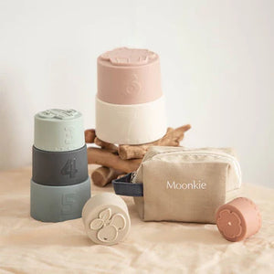 Moonkie Silicone Baby Stacking Cups – 7 Piece Soft Teething &amp; Bath Toy Set (6M+)