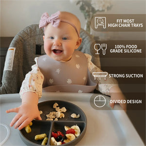 Moonkie Silicone Suction Plate with Lid – Divided Toddler Plate