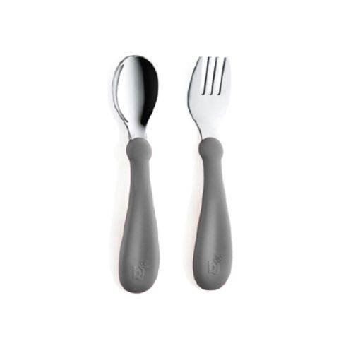 Babyjem Steel Spoon And Fork Grey Non-Slip Set