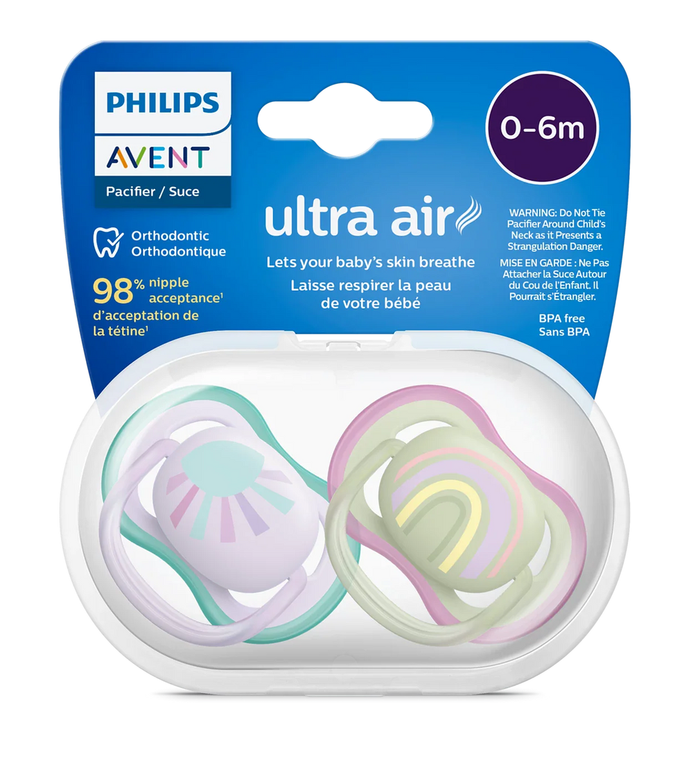 avent 2 ultra air design soothers rainbow 0-6m - girl 085/59