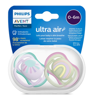 avent 2 ultra air design soothers rainbow 0-6m - girl 085/59