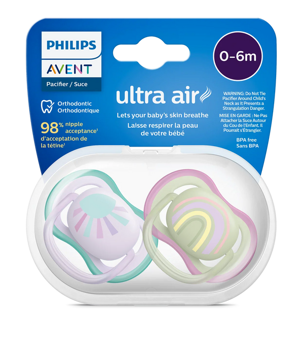 avent 2 ultra air design soothers rainbow 0-6m - girl 085/59