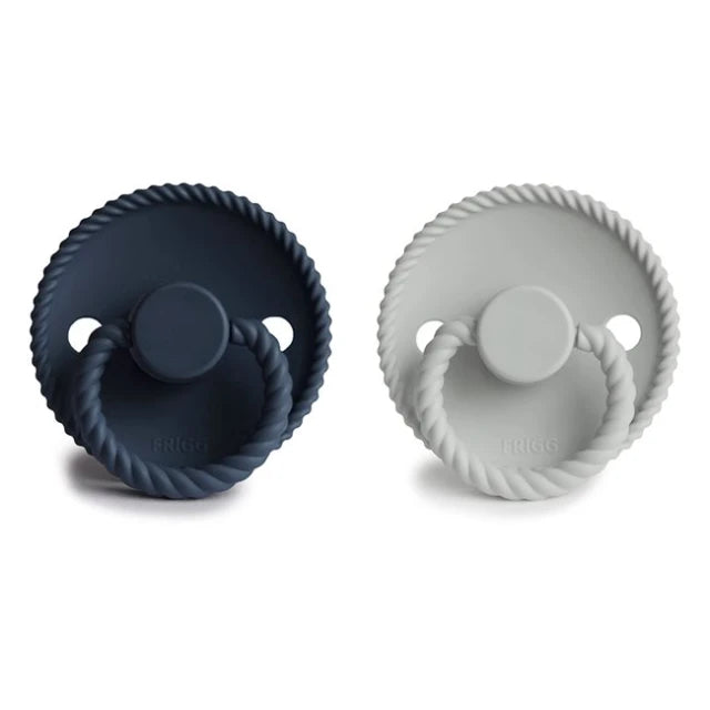 Frigg Rope Silicone Pacifier 6-18M 2-Pack Silver Gray/Dark Navy