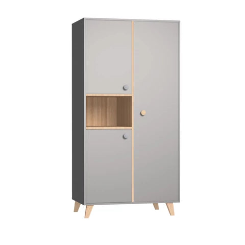 Faktum Colette Grey Wardrobe 2-Door Baby Wardrobe – Soft-Close Doors
