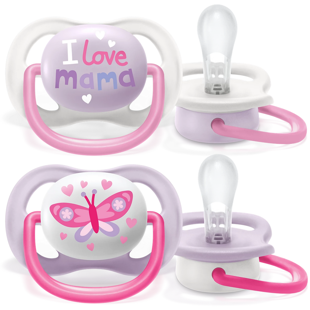 avent 2 ultra air soother i love mama -0-6m girl 080/02