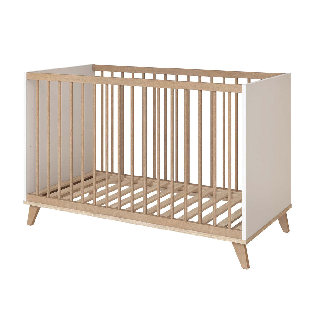 Faktum Flip White & Oak Baby Cot Bed 120x60 | Adjustable 3-Level Nursery Crib