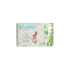 Pureborn Single Pack Organic Bamboo Diapers Ultra-gentle Eco-Friendly Nappies - Print may vary