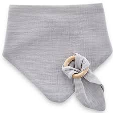 Babyjem Muslin Bib With Teether, Bandana Style, Grey