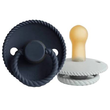 Frigg Rope Silicone Pacifier 6-18M 2-Pack Silver Gray/Dark Navy