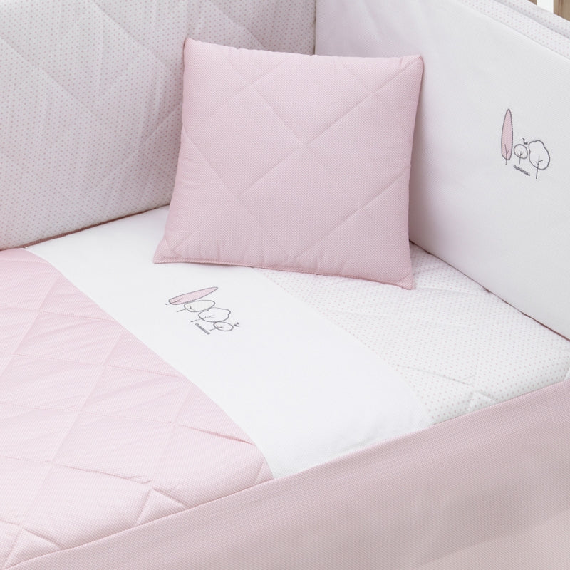 Cambrass 2-Piece Crib Bedding Set – Reversible Bedspread & Padded Bumper with Embroidered Cushion