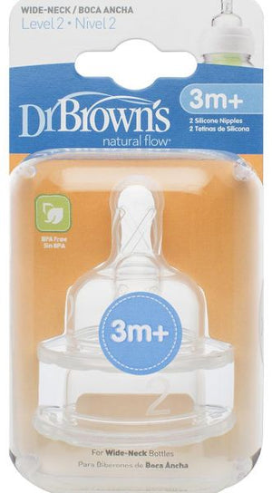 DR.BROWN'S 3M+ 2 NIPPLES PACK LEVEL 2 WIDE NECK