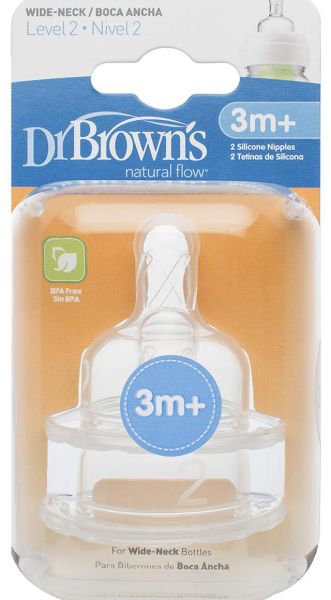 DR.BROWN'S 3M+ 2 NIPPLES PACK LEVEL 2 WIDE NECK