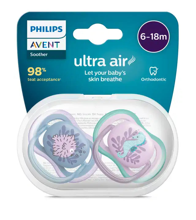 avent 2 ultra air design soothers fish 6-18m - girl 085/61