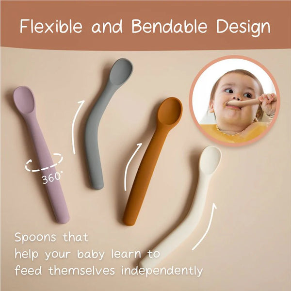 Moonkie Silicone Feeding Spoons – Soft Tip, Bendable Baby Spoons (Set of 4)