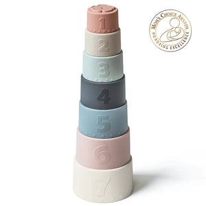 Moonkie Silicone Baby Stacking Cups – 7 Piece Soft Teething &amp; Bath Toy Set (6M+)