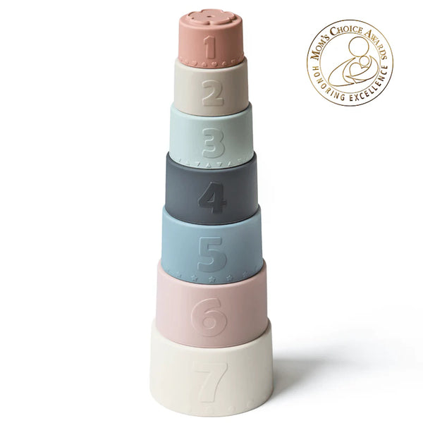 Moonkie Silicone Baby Stacking Cups – 7 Piece Soft Teething &amp; Bath Toy Set (6M+)