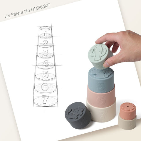 Moonkie Silicone Baby Stacking Cups – 7 Piece Soft Teething &amp; Bath Toy Set (6M+)