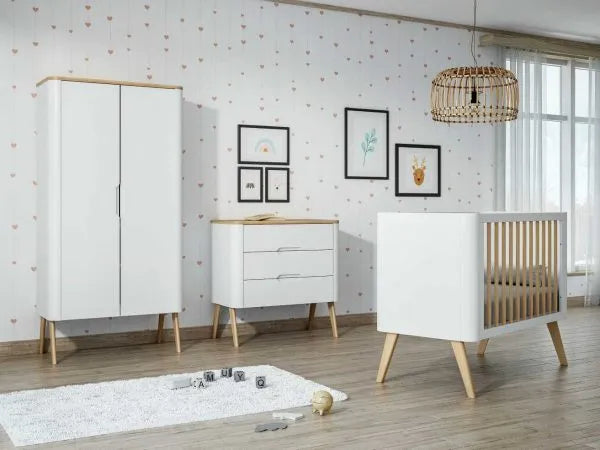 Trama Round Baby Cot 120x60cm - White & Tola